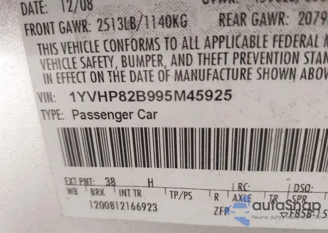 2009 Mazda Mazda6 S Touring from USA, damaged, VIN 1YVHP82B995M45925